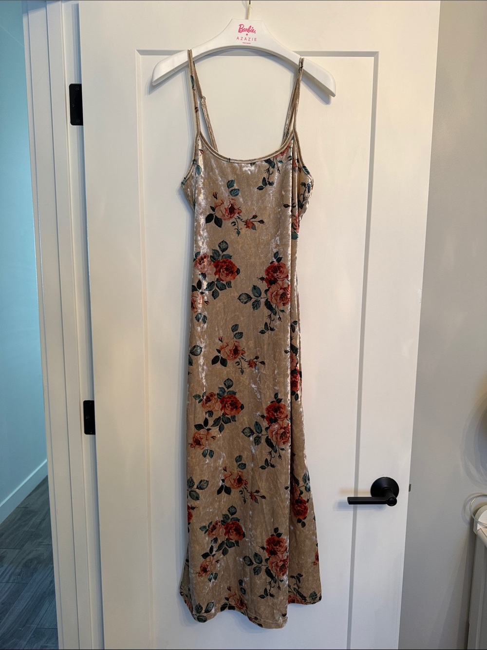 Floral Velvet Slip Dress in Taupe